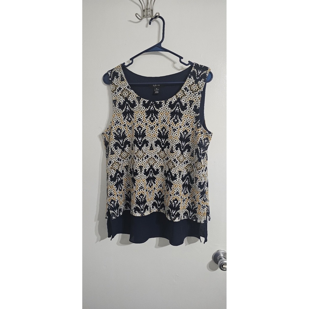 Style & Co Crotchet Layered Sleevless Top Sz MYellow Blue Boho‎ Resort Lagenlook